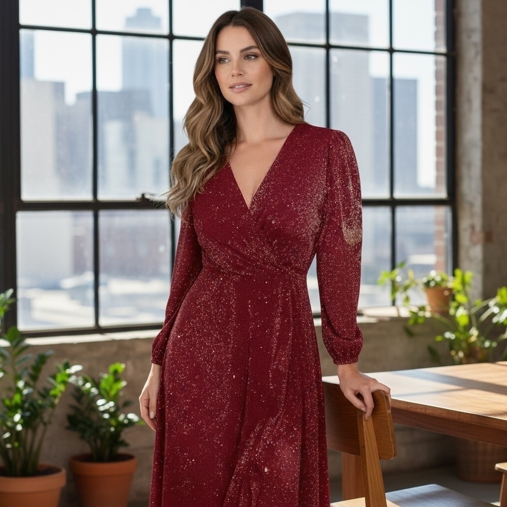 Women’s V-Neck Cinched Waist A-line Dress
